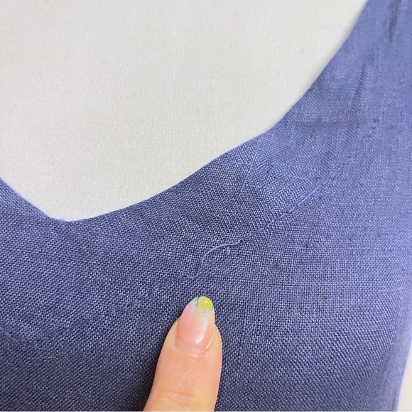 Lands Downunder Womens Medium Blue Linen Market Parachute Sack Midi Pocket Dress - Picture 8 of 8